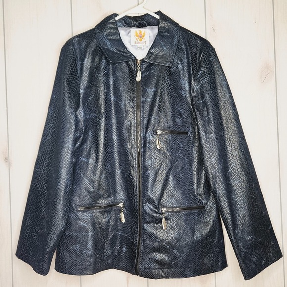 Ameri Mode Jackets & Blazers - Ameri Mode Women's Blue Faux Snakeskin Jacket LARGE Feather Pull Mob Wife‎ Goth
